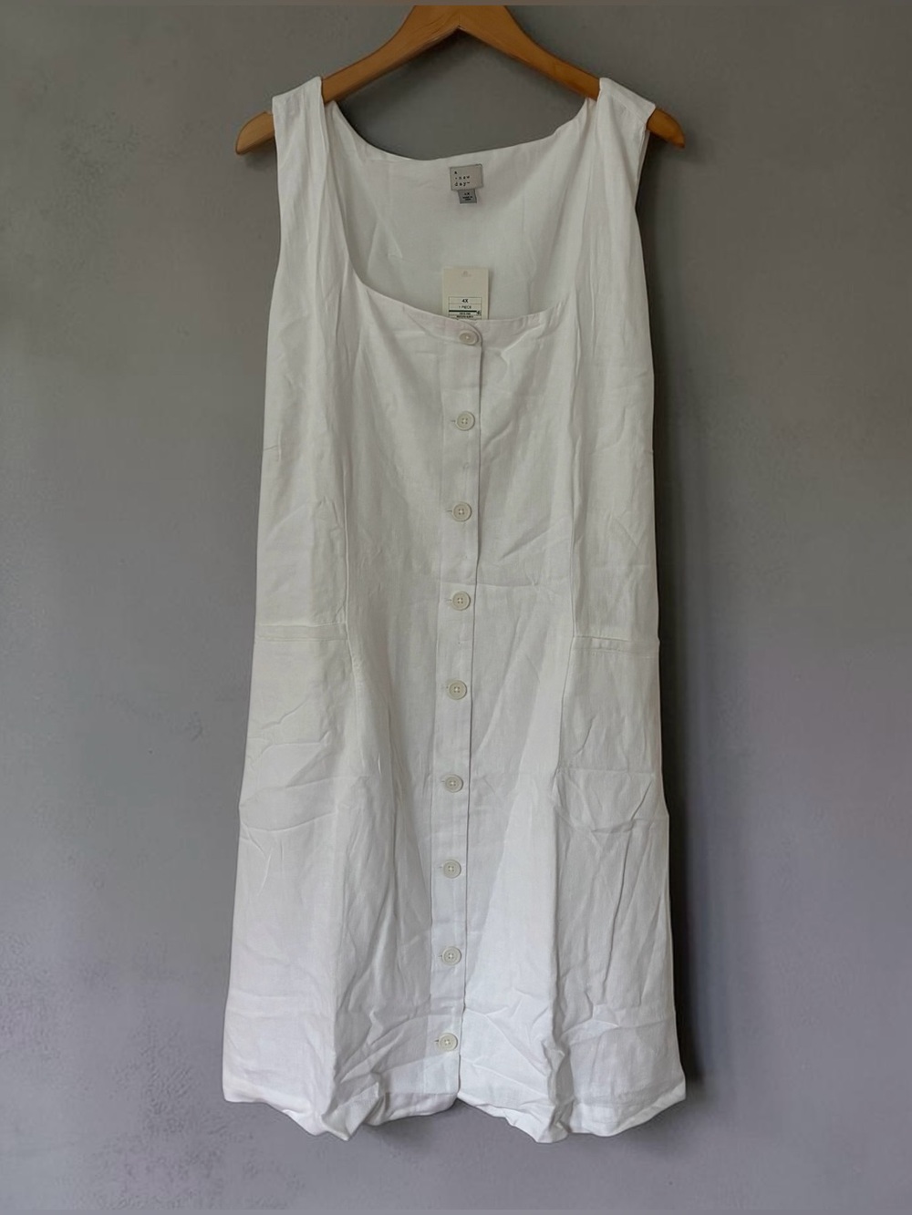 A New Day Women’s White Linen-blend sleeveless button front mini Dress Size 4X